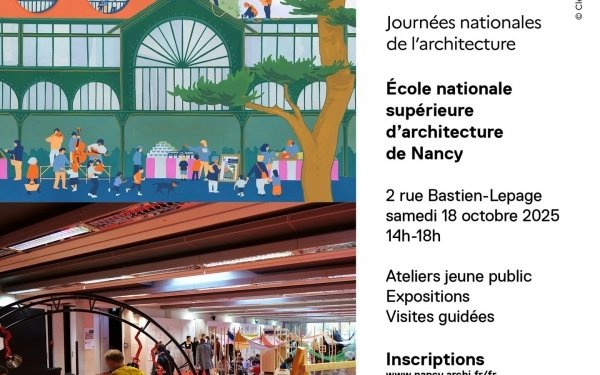 [Journées nationales de l'architecture] 
Samedi 18 octobre 2025, 14h à 18h, l'école d'architecture de Nancy participe aux journées nationales de l'architecture.

💡Programme et Inscriptions : https://www.nancy.archi.fr/fr/journees-nationales-architecture.html

📍 Ateliers d'expérimentation et de découverte de l'architecture pour le jeune public.
📍 Visites commentées du bâtiment de l'école d'architecture de Nancy, signé par l'architecte Livio Vacchini avec les étudiants et étudiantes médiateurs.

+ En partenariat avec la Maison de l'architecture de Lorraine, la Galerie Modulab de Metz animera ses ateliers d'impression "Paysage urbain" et partagera son savoir-faire avec le jeune public

@culture_gouv @maisonarchilor @modulab @journeesarchitecture #Teamarchi #journéesnationalesdelarchitecture
