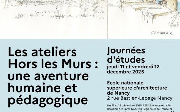 [JOURNEES D'ETUDES ] 𝟮𝟬 𝗮𝗻𝘀 𝗱'𝗮𝘁𝗲𝗹𝗶𝗲𝗿𝘀 𝗛𝗼𝗿𝘀-𝗹𝗲𝘀-𝗠𝘂𝗿𝘀 : 𝘂𝗻𝗲 𝗮𝘃𝗲𝗻𝘁𝘂𝗿𝗲 𝗵𝘂𝗺𝗮𝗶𝗻𝗲 𝗲𝘁 𝗽é𝗱𝗮𝗴𝗼𝗴𝗶𝗾𝘂𝗲 
𝘙𝘦𝘱𝘦𝘯𝘴𝘦𝘳 𝘤𝘰𝘭𝘭𝘦𝘤𝘵𝘪𝘷𝘦𝘮𝘦𝘯𝘵 𝘭𝘦 𝘱𝘳𝘰𝘫𝘦𝘵 𝘭𝘰𝘤𝘢𝘭 à 𝘵𝘳𝘢𝘷𝘦𝘳𝘴 𝘶𝘯𝘦 𝘪𝘮𝘮𝘦𝘳𝘴𝘪𝘰𝘯 𝘥𝘢𝘯𝘴 𝘭𝘦𝘴 𝘵𝘦𝘳𝘳𝘪𝘵𝘰𝘪𝘳𝘦𝘴 𝘳𝘶𝘳𝘢𝘶𝘹
📅 Jeu. 11 décembre 2025 / 16h - 21h
📅 Ven.12 décembre 2025 / 9h - 17h
📍Ecole Nationale Supérieure d'Architecture de Nancy, 2, rue Bastien-Lepage à Nancy
➡️ Inscriptions obligatoires et programme en cliquant ici : https://www.nancy.archi.fr/fr/20anshorslesmurs.html
 L'école nationale supérieure d'architecture de Nancy, sa Chaire partenariale Nouvelles ruralités – Architecture et milieux vivants et la Fédération des Parcs naturels régionaux de France organisent deux journées d'études pour célébrer les 20 ans des ateliers Hors les Murs. Depuis 2005, ces ateliers réunissent des équipes d'étudiantes et étudiants issus de disciplines variées et les acteurs locaux (élus, professionnels, habitants…), pour repenser collectivement le projet local à travers une immersion dans les territoires ruraux.
 À travers plusieurs tables rondes, conférences, expositions et débats, chercheurs, élus, acteurs territoriaux et anciens étudiants reviendront sur les acquis et les perspectives de ces expérimentations : comment les ateliers deviennent-ils des leviers d'innovation et de transition face aux défis climatiques, écologiques et sociaux ? 
Comment participent-ils à l'émergence d'un nouveau récit pour les ruralités ?
L'événement est organisé avec le soutien du Plan Culture et Ruralités du Ministère de la Culture.
🔹 Coordination scientifique
Federico Diodato, maître de conférences, ENSA Nancy
Marc Verdier, maître de conférences, ENSA Nancy
Nicolas Sanaa, responsable du pôle aménagement des territoires, Fédération des PNR de France
Bastien Galant, chargé de mission Enseignement supérieur et territoires, Fédération des PNR de France 
@culture_gouv @federationpnr 
#Teamarchi #architecture#EnseignementSuperieur #ruralité #territoires #recherche